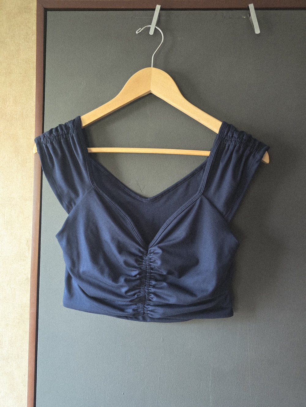 FP Movement by Free People Navy Ruched V-Neck Crop Top